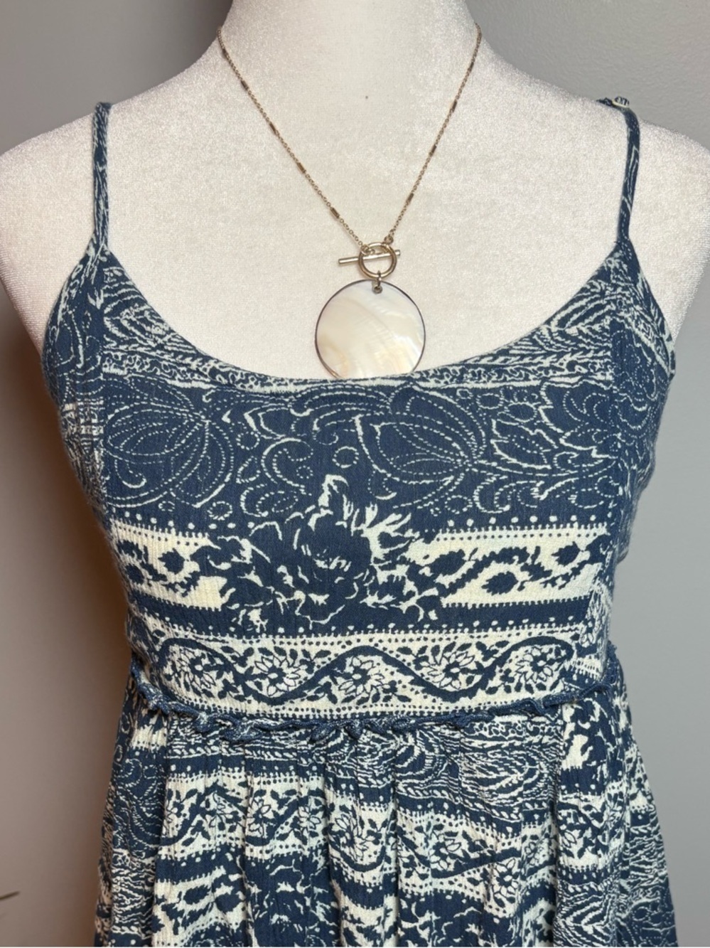 AE Blue Boho Print Dress Size M | Flowy Summer Mini - Picture 3 of 10